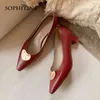 Sophitina -Selling婦人靴シンプルな金属装飾小さな正方形のつま先の靴手作り毎日のシープスキン女性ポンプAO395 210513
