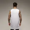 Nuevos hombres extender corte sin mangas camisa gimnasio stringer chaleco en blanco hip-hop músculo tees culturismo tanque top fitness ropa 210421