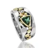 Bröllopsringar Vintage Green Blue Zircon Stone Shiny Ring Luxury Metal Hollow Finger For Women Fashion Engagement Party Jewellery