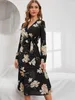 Surplice Neck Floral Print Tie Side Dress SHE