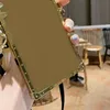2021 Designer Spiegel Bloem Telefoon Gevallen voor iPhone 12 Mini 11 Pro Max XS XR X 8 7 Plus Luxe Vierkante Case Back Cover Shell met Lanyard