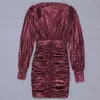 Robe violette pour femmes gratuites sexy col en V lanterne à manches longues moulante drapée club soirée mini robes 210524
