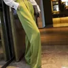 Pantalones de pierna ancha de satén de seda coreana en 7 colores para mujer, pantalones básicos sueltos largos Vintage de cintura alta informales de primavera y verano 211124