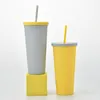 24oz Plastic Tumblers Solid Color Coffee Cups With Lid Beer Mugs Drink Fruit Tea Cup With Straw Travel Mug T500544