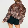 Lampart drukuj bawełniany płaszcz kobiety moda zima odzież wierzchnia wysokiej szyi zipper ciepły luźny krótki żeński LR1330 210531