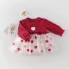 0-2y outono inverno criança bebê nascido meninas vestido vermelho vestido de laço vestidos de festa para roupas menina 210515