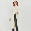 Beige Slim Knitting Pullovers For Women Turtleneck Long Sleeve Front Slit Sweater Female Fall Clothing 210524