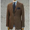 Men's Suits & Blazers Male Suit Brown Herringbone Wool Tweed Jacket Single Breasted Dark Gray Lapel Collar Formal Bussiness For Wedding