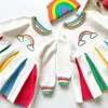 Baby Girl Dress Rainbow Stickning Långärmad Fall Outfit Kläder Vinter Kids Klänningar för S 210429