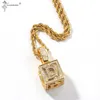 new fashion Micro-inlaid Zircon Dice Cube Initial Letter Pendant Necklaces For Women Men Necklace Hip Hop Golden Colour Chain Jewelry