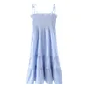 Vuwhyv blauwe ruche ruches slip jurk vrouwen elegante fairy partij midi vrouw zomer elastische verzamelde taille vestidos 210430