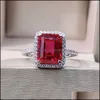 Bague Solitaire Anneaux Bijoux Vintage 100% Solide 925 Sterling Sier 8 10Mm Émeraude Rubis Pierre Précieuse Fête De Mariage Pour Les Femmes Lab Diamond307F