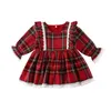 1-6Y Jul Girls Red Dress Toddler Baby Barn Lace Ruffles Tutu Party Plaid Xmas Kostymer Barnkläder 211231