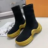 Women Socks shoes Designer sneakers Increase Damping running Shoes vacuum ladies ankle boots Wool stitching brown black and orange With box size35-40