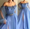 Sky Blue Long Prom Dresses A Line Off Shoulder Applicaties Vestido de Fiesta de Boda Custom Made Plus Size Formele Partij Avondjurken Dames Meisjes Speciale Gelegenheid Jurk