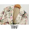 TRAF Kobiety Moda Office Wear Floral Print Blazer Płaszcz Vintage Z Długim Rękawem Kieszenie Kobiet Odzież Odzszenice Chic Topy X0721