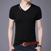 Mens Camisetas Moda Verão V-Neck Slim Fit Curto Manga Camisa Mercerizada Algodão Marca-Roupa Casual -shirt 210707