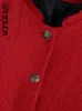 KPYTOMOA Frauen Mode Mit Taschen Tweed Abgeschnitten Jacke Mantel Vintage Langarm Button-up Weibliche Oberbekleidung Chic Tops 220118