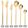 Dinnerware Sets 6people Pink Gold Cutlery Set Western Knife Dessert Forks Spoon Flatware Stainless Steel Silverware Kitchen Tablew3425963