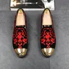 Gold embroidered party wedding dress shoes Mens Designer for men business leather with lace-up black plus-size shoe luxury