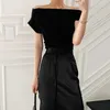 KOREJPAA Mulheres Define Verão Coreano Chic Irregular Decote Off-Ombro de Manga Curta T-shirt Lace-Up Split Split Skirt 210526