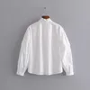 Шикарная элегантная с длинным рукавом кнопка женщины рубашка стиль кружева мандарин воротник женские белые блузки весенняя женская одежда 210521