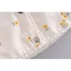 Femmes Sun Flower Print Mini robe sans manches Blanc Sweet Spliced Wood Ears Volants Bouton central avant Slim Fit Tank Party 210429