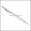 Pens Writing Supplies Office School & Industrial1Pc Stainless Steel Rods Rotating Metal Ballpoint Pen Business All-Steel Gold Folder Gift St