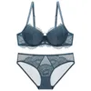 Nouveau sous-vêtements de coton mince de couture Femmes Brasserie Brasiere Sexy Bra Panties Plus taille D E Cup Lace Lingerie Green X0526