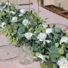 パーティー喜び造花ガーランド偽の牡丹Eucalyptus vine greenery greeneryのぶら下がっている結婚式のホームパーティーガーデンクラフトアートの装飾210925