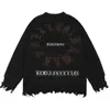 Mäns Tröjor Amerikanska Streetwear Thorns Skeleton Print Ripped Gothic Sweater Pullover Men Hip Hop Loose Autumn Unisex Harajuku Stickad Jum
