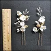 Pinces à cheveux Barrettes bijoux slbridal fait à la main en alliage feuille Ceram fleur perles d'eau douce épingle de mariée autocollant de mariage femmes livraison directe 20