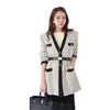 Eleganckie kobiety Jesień Zima Long Coat Plaid Print V Neck Sleeve Buttons Pasted Panie Tweed Loose Woolen 210603