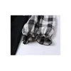 Coreano Streetwear Plaid a maniche corte Wommen Comisole Camicette Slash Neck Nero Skinny Vevts Estate Falso in due pezzi Top 210515