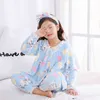 BIG Girl Wear Autunno Inverno Manica lunga Caldo pigiama di flanella Set Cute Print Sleepwear Invia fascia per capelli Regalo di Natale 211109