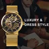 Ultra Thin Automatic Mechanical Watch Men Gold Bird Pattern Design Mesh Strap Skeleton Wrist Wristwatches2376