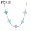FORIS 14 Colors Fashion Jewelry Four Leaf Clover Crystal Long Necklace Women Christmas Gift PN031