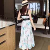 Women Casual Tube Top Suspender Color Stitching Contrast Hollow Print Pattern Dress Slash Neck Sleeveless Summer 210510
