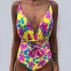 Sexy Swimsith Halter Halk High Neck One Piece Bikini Fashion Feminino Flor de gola Vibra Flor Flor Print