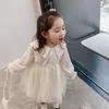 İlkbahar Yaz Kız 'Elbise Seersucker Güzellik Uzun Kollu Zarif Parti Prenses Çocuk Çocuk Giyim 210625