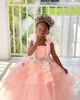 Corail Robes De Fille De Fleur Pour Le Mariage Volants Tulle Dentelle Appliqued Princesse Robe De Bal Petite Fille Pageant Robe De Soirée Occasion Formelle Anniversaire Porter AL8826