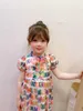 Designer Children Vintage Printed Dresses Girls bear letter laceup Bow Puff Sleeve princess Dress Luxury Kids party Clothing A7017628258