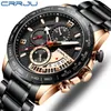 Crrju Män Luxury Quartz Armbandsur med rostfritt stål Kreativ design Klockor Kronograf Sport Klocka Relojes 210517
