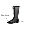 Botas Leshion of Chanmeb Chic Mesh Net Women Mulheres amarradas de laço de joelho de joelhos da primavera verão Big Plus Ladies Dress Shoes casuais