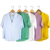Summer Women's Blouss Casual Bothed Dotched Buttons Vintage Cotton and Linen Wild Office Lady Shirts Top BL1037 210513