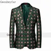 Gwenhwyfar Men Stage Prom Suits Green Silver Plaid Jacket Pants Men Dance Festival Christmas Halloween Party Costume Homme 2 Pcs X0909