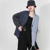 [Eam] Kvinnor Blå Plaid Asymmetrisk Stor Storlek Blazer Lapel Långärmad Loose Fit Jacket Mode Vår Höst 1B46905 21512