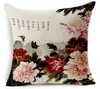 Kudde/dekorativ kudde datorer/parti kinesisk stil Peony ThickenLinen Cotton Sofa Cushion Cover Högkvalitativ bil/hemdekoration Lumbal Pillowca