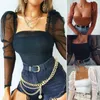 Mulheres senhora verão malha de manga longa camisa sexy blusa casual de baixo corte tops elegante puro quadrado colarinho festa clubwear mulheres roupas x0521