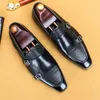 Genuine Leather Mens Loather sapatos artesanais monge strap casamento festa casual vestido sapatos preto marrom calçado para homens
